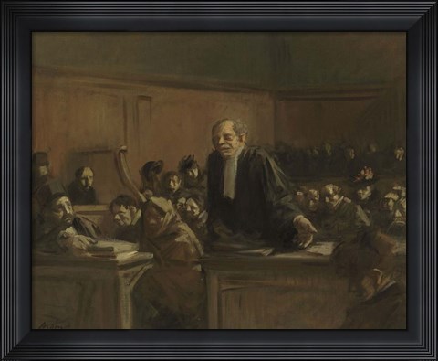 Framed Court Scene - Speech For The Defense, 1907 Print