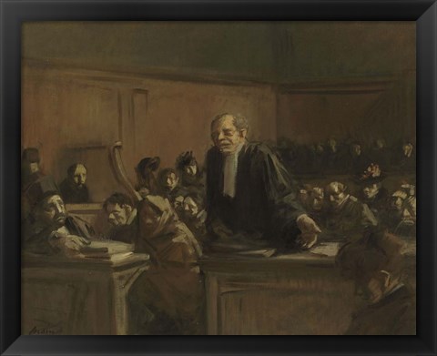 Framed Court Scene - Speech For The Defense, 1907 Print