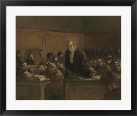 Framed Court Scene - Speech For The Defense, 1907 Print