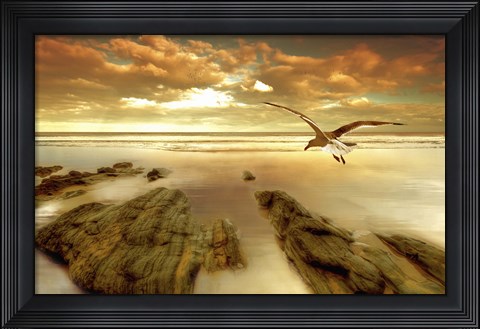 Framed Soft Sunrise on the Beach 4 Print