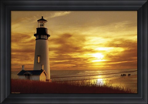 Framed Lighthouse at Sunset Print
