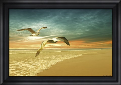Framed Soft Sunrise on the Beach 6 Print