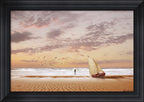 Framed Soft Sunrise on the Beach 7 Print