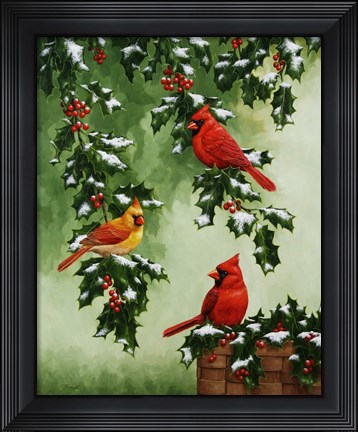 Framed Cardinals Hollies with Snow Print