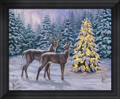 Framed White-tail Christmas Print