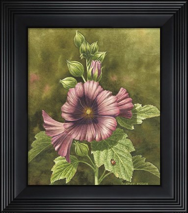 Framed Lady Bug on Hollyhocks Print