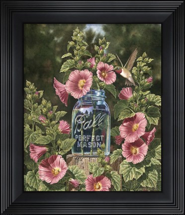 Framed Summer Hollyhocks Print
