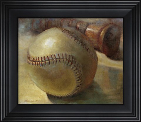 Framed Baseball with Bat Print
