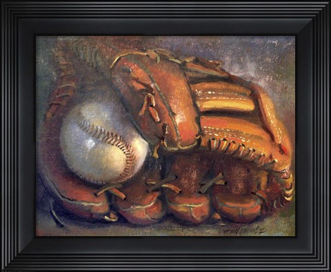 Framed Baseball with Mitt 7 Print