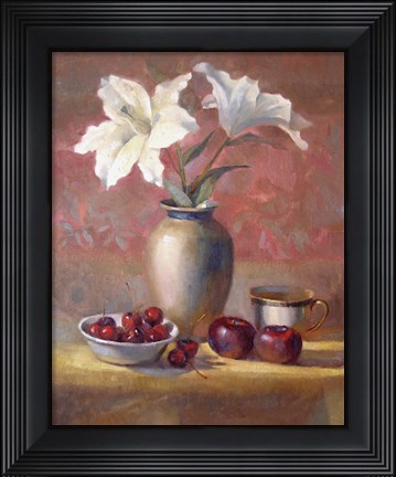 Framed Lilies With Plums and Cherries Print