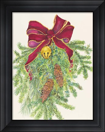 Framed Evergreen Branch With Bow Print