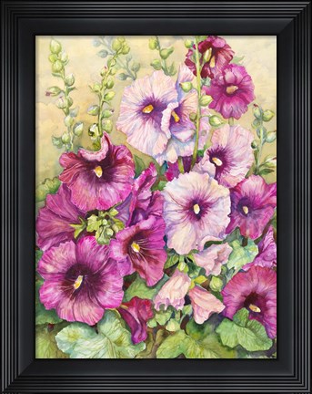 Framed Hollyhocks In Evening Glow Print
