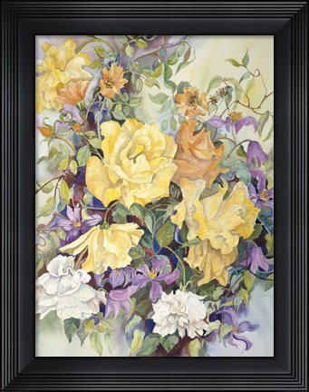 Framed Roses With Purple Clematis Print