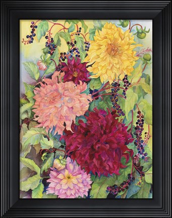 Framed Dahlias And Wild Berries Print