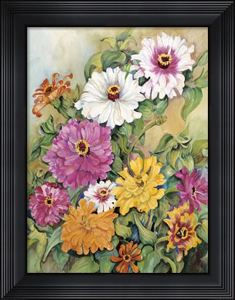 Framed Variegated Zinnias Print