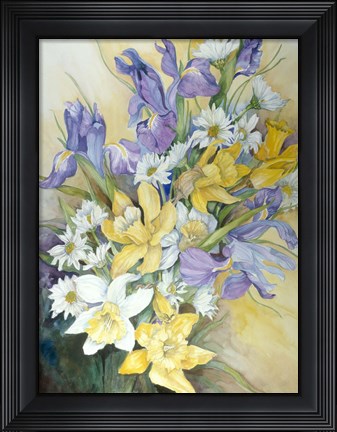 Framed Iris, Daisies, And Daffodils Print