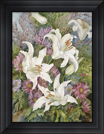 Framed Lilies And Asters Print