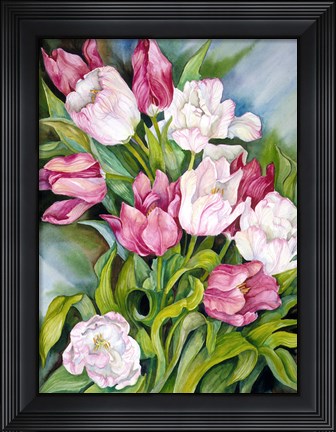 Framed Light Pink And Dark Tulips Print