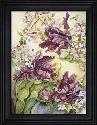 Framed Parrot Tulips With Cherry Blossoms Print