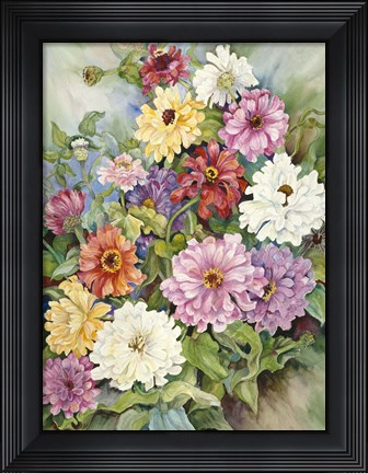 Framed Zinnias From A Fall Garden Print