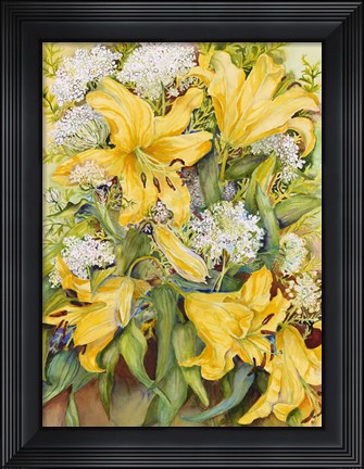 Framed Bright Yellow Lillies Print