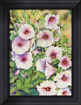Framed Red Centered Hollyhocks Print