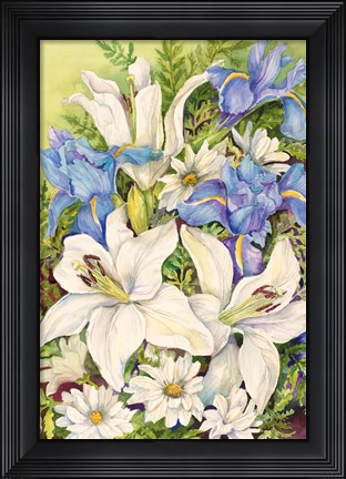 Framed Blue And White Mix Print