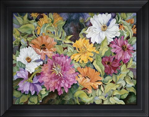 Framed Multi-Colored Zinnias Print