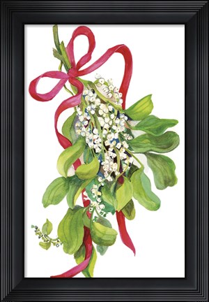 Framed Mistletoe With Red Ribbon Print