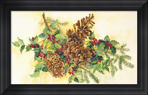 Framed Holly And Pine Cones Print