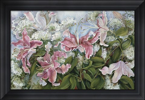 Framed Pink Star Gazer Lilies Print