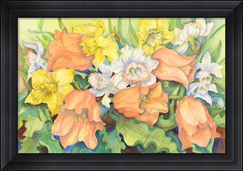 Framed Peach Tulips &amp; Daffodils Print