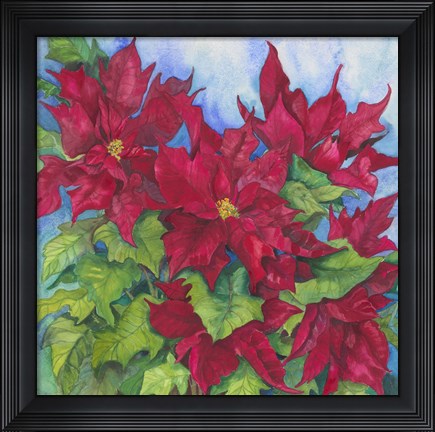 Framed Red Oak Leaf Poinsettias Print