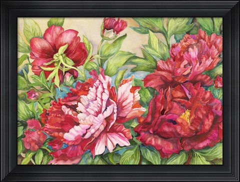 Framed Peonies In Shades of Red Print