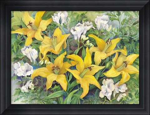 Framed Gold Lilies And Freesia Print