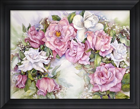Framed Arch Of Pink &amp; White Roses Print