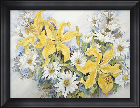 Framed Yellow Lilies-Forget Me Nots-Daisy&#39;s Print