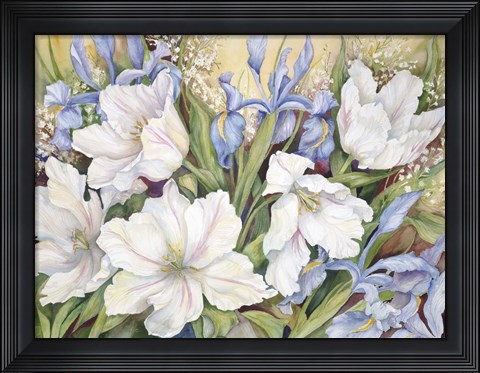 Framed White Tulips/ Blue Iris Print