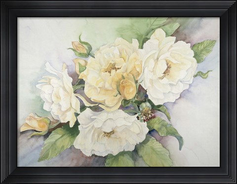 Framed Cluster Of Yellow Roses Print