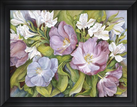 Framed Purple Tulips/ White Alstroneria Print