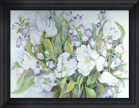 Framed White Tulips And Canterbury Bells Print