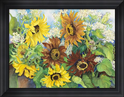 Framed Queen Anne Lace &amp; Sunflowers Print