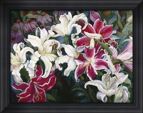 Framed Field Of White And Pink Lilies Print