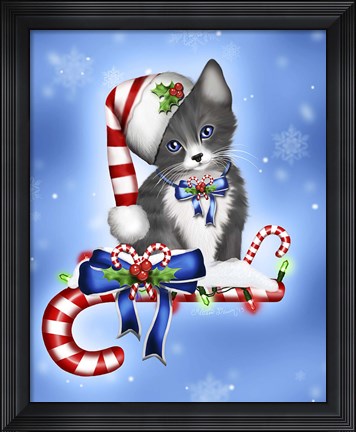 Framed Candy Cane Kitten Print