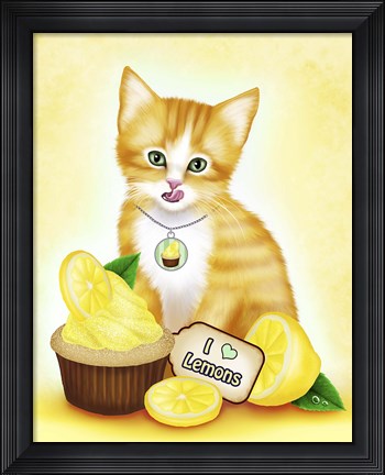 Framed Lemon Cupcake Kitten Print