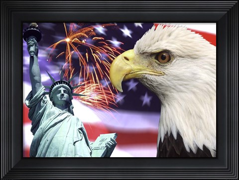 Framed Fireworks by the Statue of Liberty Print