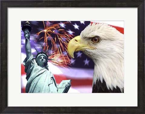 Framed Fireworks by the Statue of Liberty Print