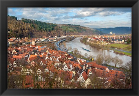 Framed View of Main River and Wertheim, Germany in winter Print