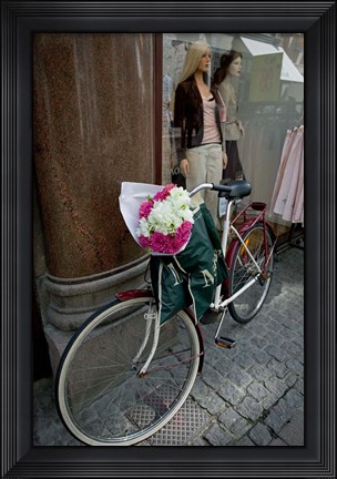 Framed Bicycle Parked in Copenhagen, Denmark Print