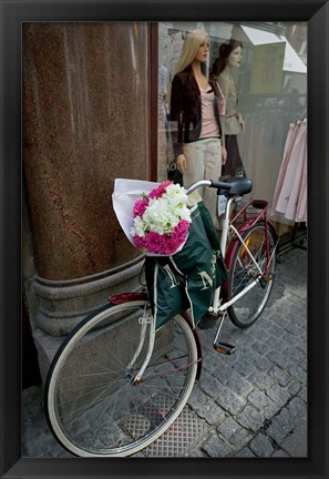 Framed Bicycle Parked in Copenhagen, Denmark Print